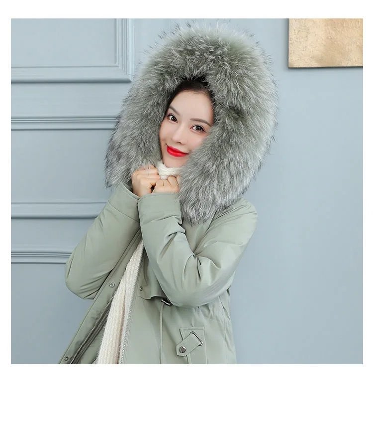 2025 New Women Winter Jacket 8XL Slim Long Coat Casual Parkas Big fur collar Wool Liner Hooded Outwear Cotton Warm Coats Female