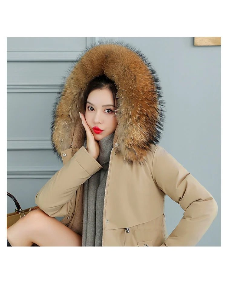 2025 New Women Winter Jacket 8XL Slim Long Coat Casual Parkas Big fur collar Wool Liner Hooded Outwear Cotton Warm Coats Female