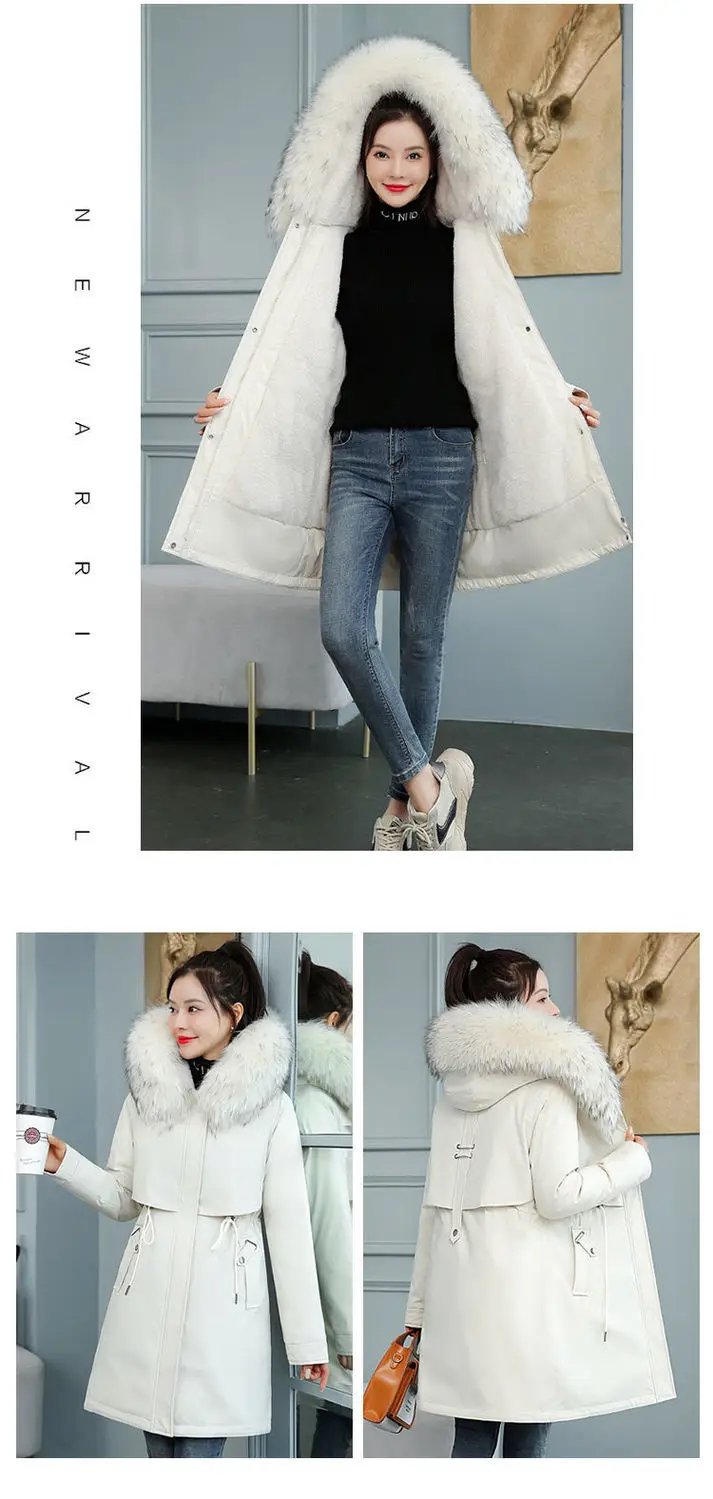 2025 New Women Winter Jacket 8XL Slim Long Coat Casual Parkas Big fur collar Wool Liner Hooded Outwear Cotton Warm Coats Female