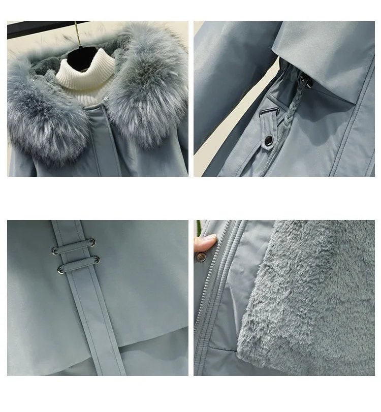2025 New Women Winter Jacket 8XL Slim Long Coat Casual Parkas Big fur collar Wool Liner Hooded Outwear Cotton Warm Coats Female