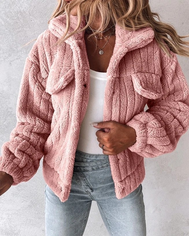 Woman Fashion Teddy Jacket New Winter Women's Thicken Casual Long Sleeves Turn-Down Collar Buttoned Coats Temperament Commuting