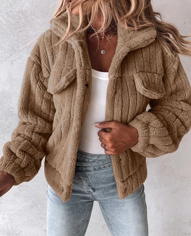 Woman Fashion Teddy Jacket New Winter Women's Thicken Casual Long Sleeves Turn-Down Collar Buttoned Coats Temperament Commuting