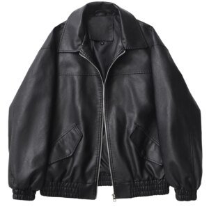 Ailegogo Streetwear Women Retro Loose Short Pu Faux Leather Jacket Spring Autumn Female Zipper Coat Vintage Moto Biker Outwear