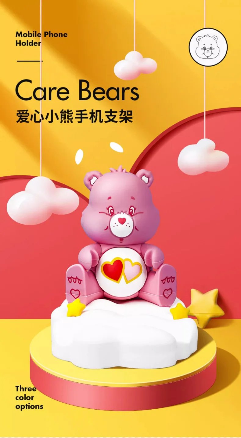 Kawaii Bear Mobile Phone Holder Carebears Cartoon Clouds Care Bears Doll Bracket Cute Desktop Rainbow Bear Car Ornaments Gift