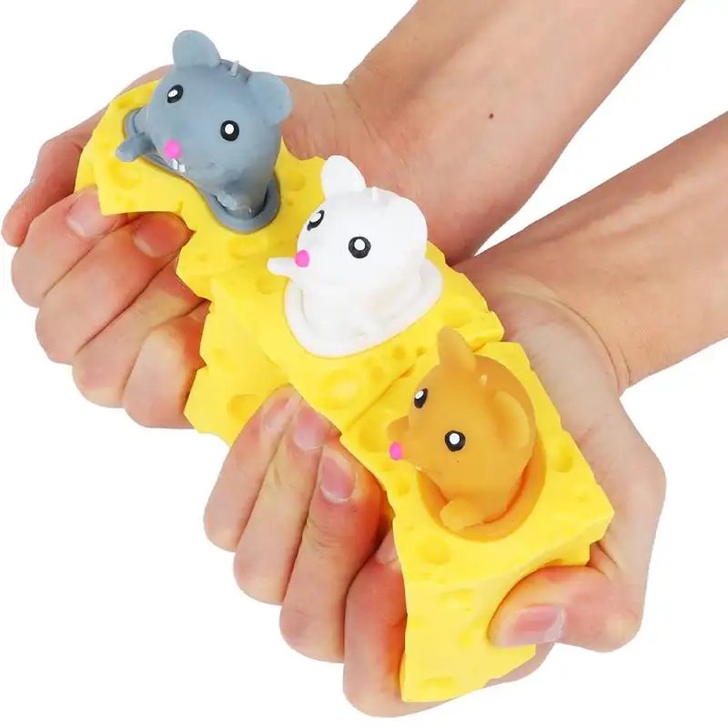 Cheese Mouse Cup Decompression Squeeze Cheese Toys Stress Relief Mice Toy Rat Stress Ball Sensory Fidget Toy Gift for Adults Kid