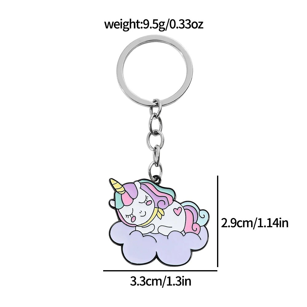 Kawaii Unicorn Cartoon Metal Keychain for Women Girls Pendant Car Key Holder Mobile Phone Bag Hanging Accessory