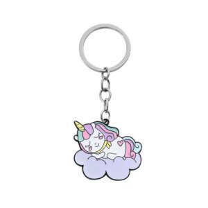 Kawaii Unicorn Cartoon Metal Keychain for Women Girls Pendant Car Key Holder Mobile Phone Bag Hanging Accessory