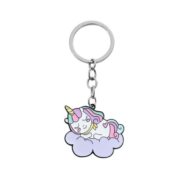 Kawaii Unicorn Cartoon Metal Keychain for Women Girls Pendant Car Key Holder Mobile Phone Bag Hanging Accessory