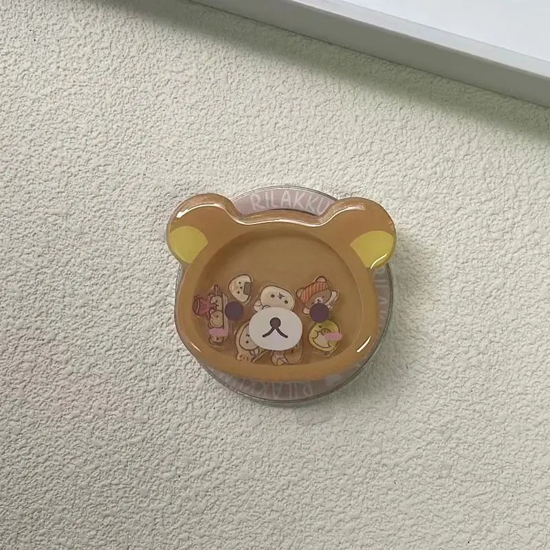 Kawaii Rilakkuma Shake Fighter Cartoon Cute Magnetic Phone Holder with Retractable Decoration for Girls' Holiday Creative Gifts