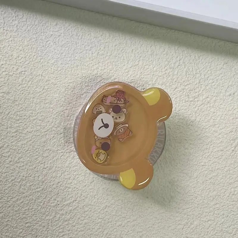 Kawaii Rilakkuma Shake Fighter Cartoon Cute Magnetic Phone Holder with Retractable Decoration for Girls' Holiday Creative Gifts