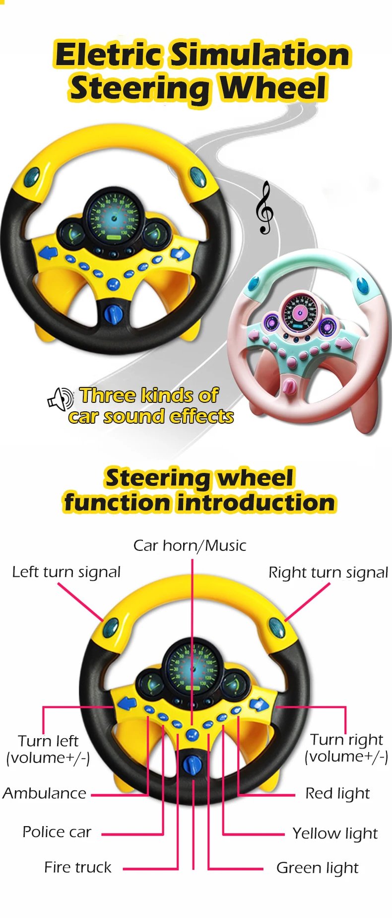 Infant Shining Eletric Simulation Steering Wheel Toy with Light Sound Kids Early Educational Stroller Vocal Toys Infant Shining Eletric Simulation Steering Wheel Toy with Light Sound Kids Early Educational Stroller Vocal Toys