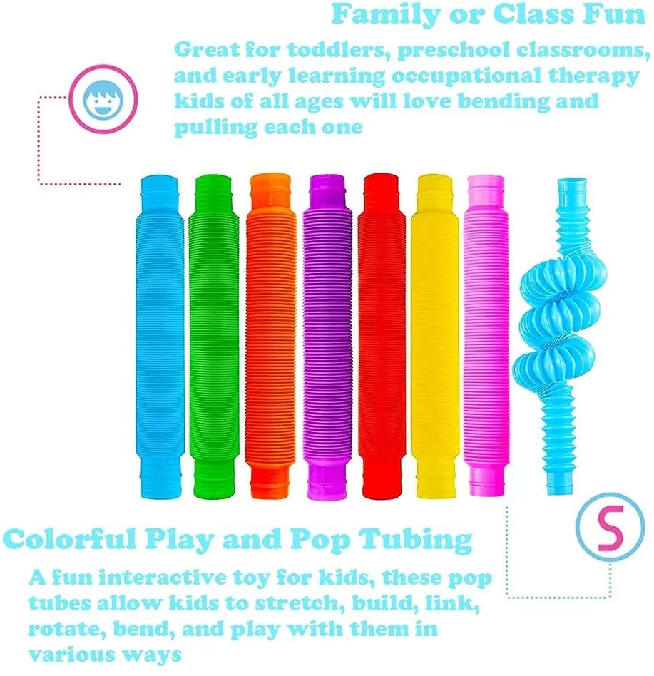 8Pack Large Pop Tubes Fidget Toys Sensory Toy for Stress Anxiety Relief for Children Adults Learning Toys Toddlers Stretch Tube
