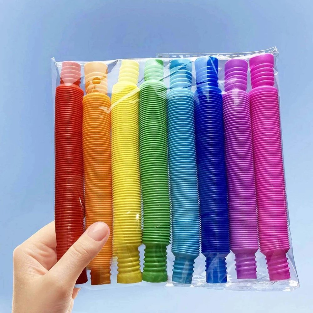 8Pack Large Pop Tubes Fidget Toys Sensory Toy for Stress Anxiety Relief for Children Adults Learning Toys Toddlers Stretch Tube