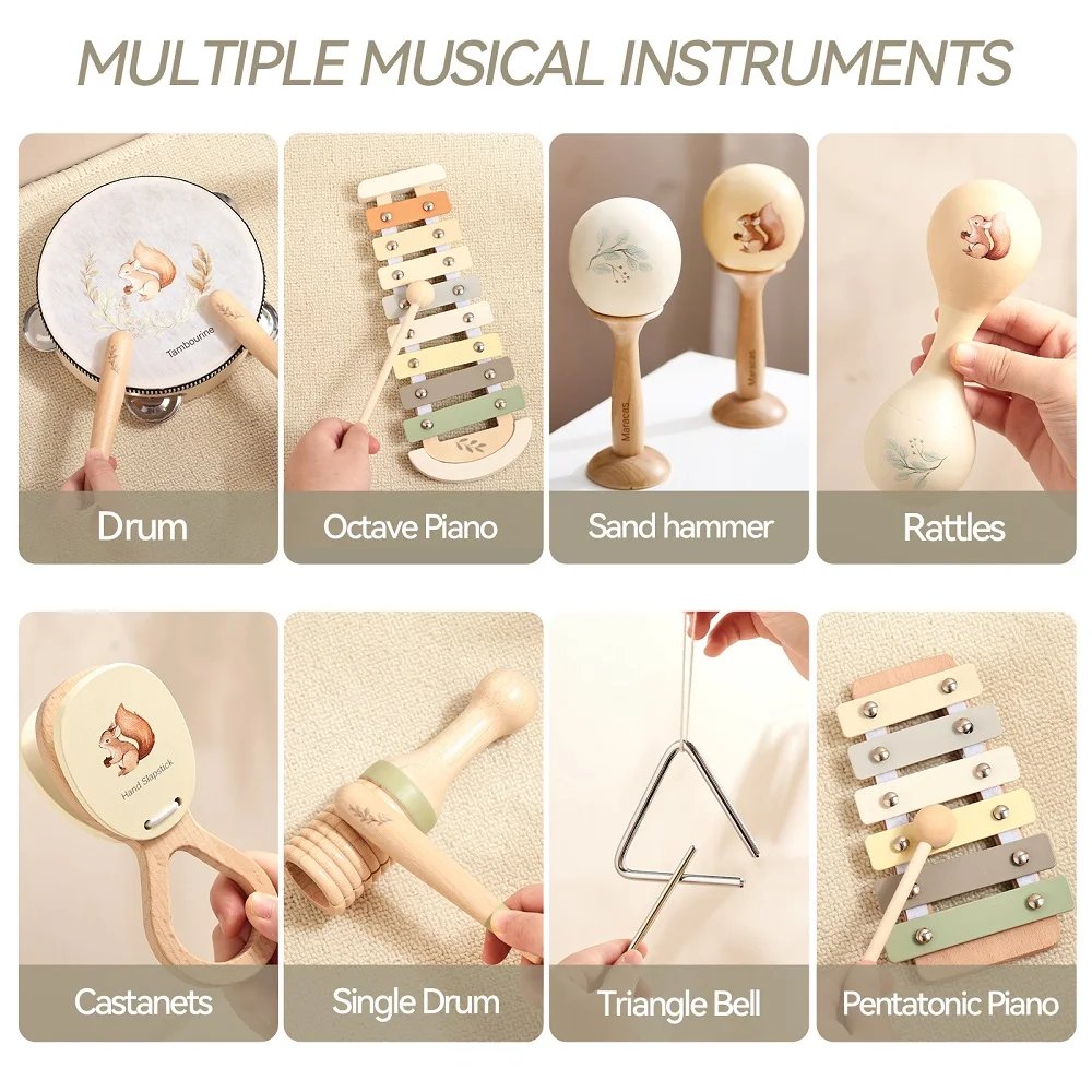Musical Montessori Toys Baby Toys Rattle Bell Drum Xylophone Percussion for 0 3 Year Kids Early Educational Instruments Toys