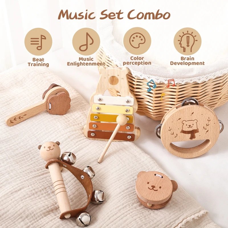 Musical Montessori Toys Baby Toys Rattle Bell Drum Xylophone Percussion for 0 3 Year Kids Early Educational Instruments Toys