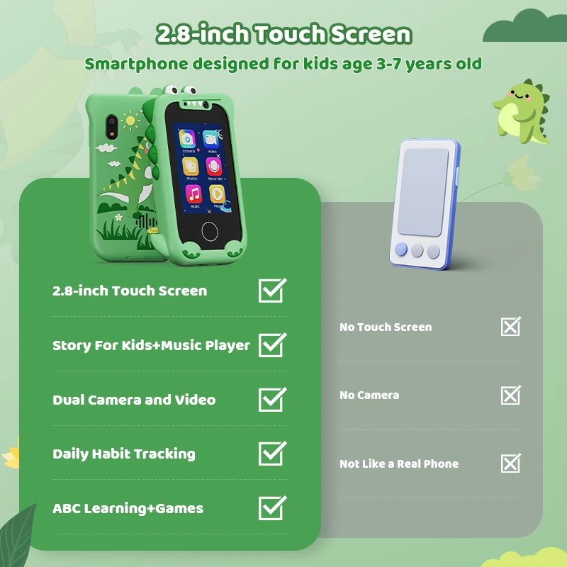 Kids Smart Toy Phone Toddler Touchscreen Game Phone MP3 Music Player with Dual Camera for Girl Boy Christmas Birthday Gifts