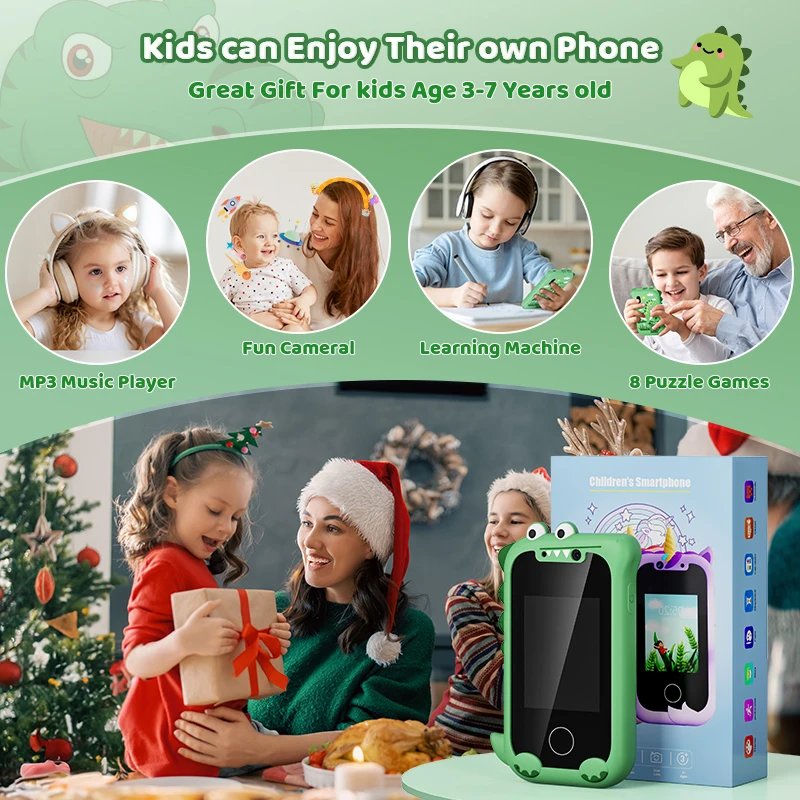 Kids Smart Toy Phone Toddler Touchscreen Game Phone MP3 Music Player with Dual Camera for Girl Boy Christmas Birthday Gifts
