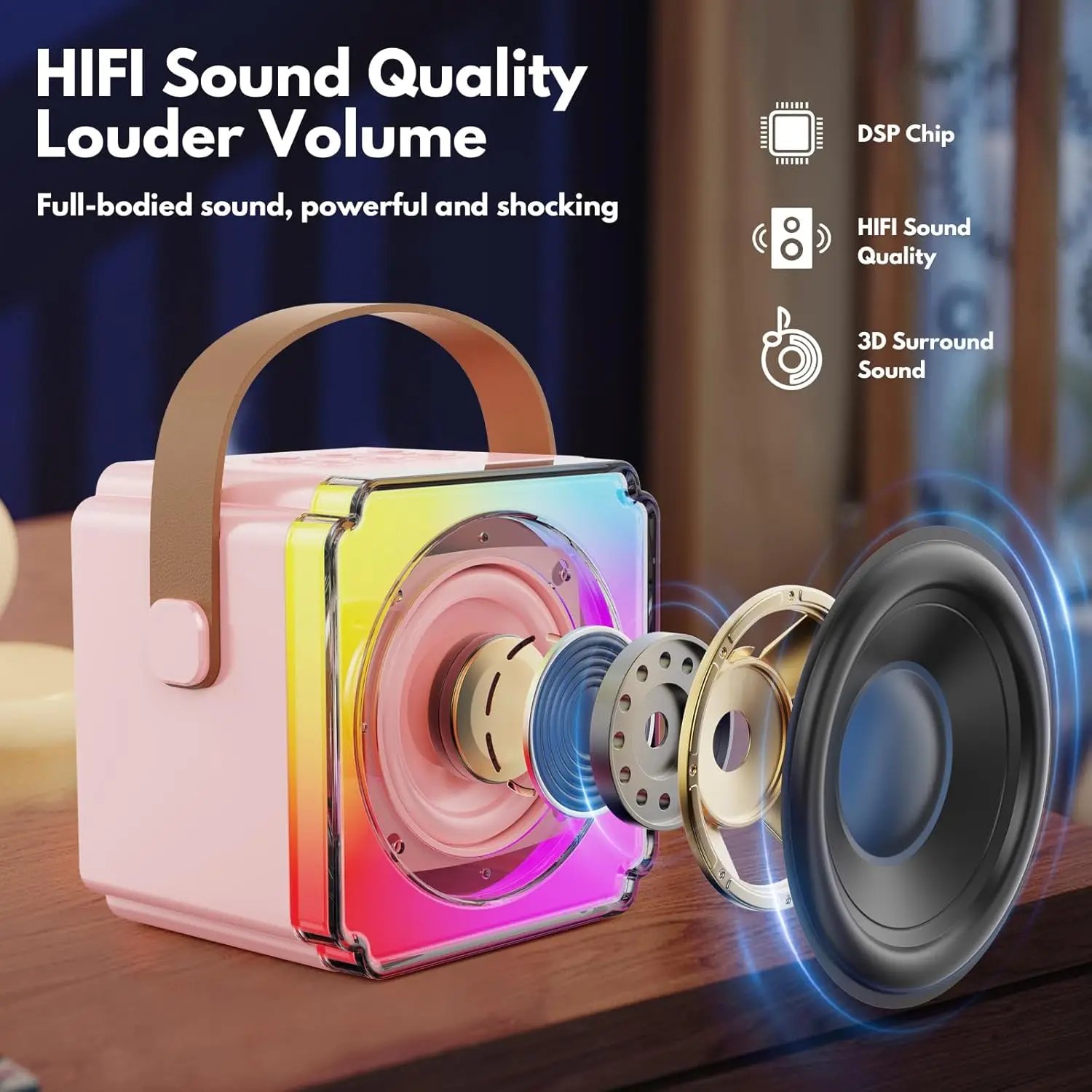 Karaoke Machine for Kids Portable Bluetooth Speaker with Wireless Microphones Birthday Family Party Gifts for Girls Boys Toys