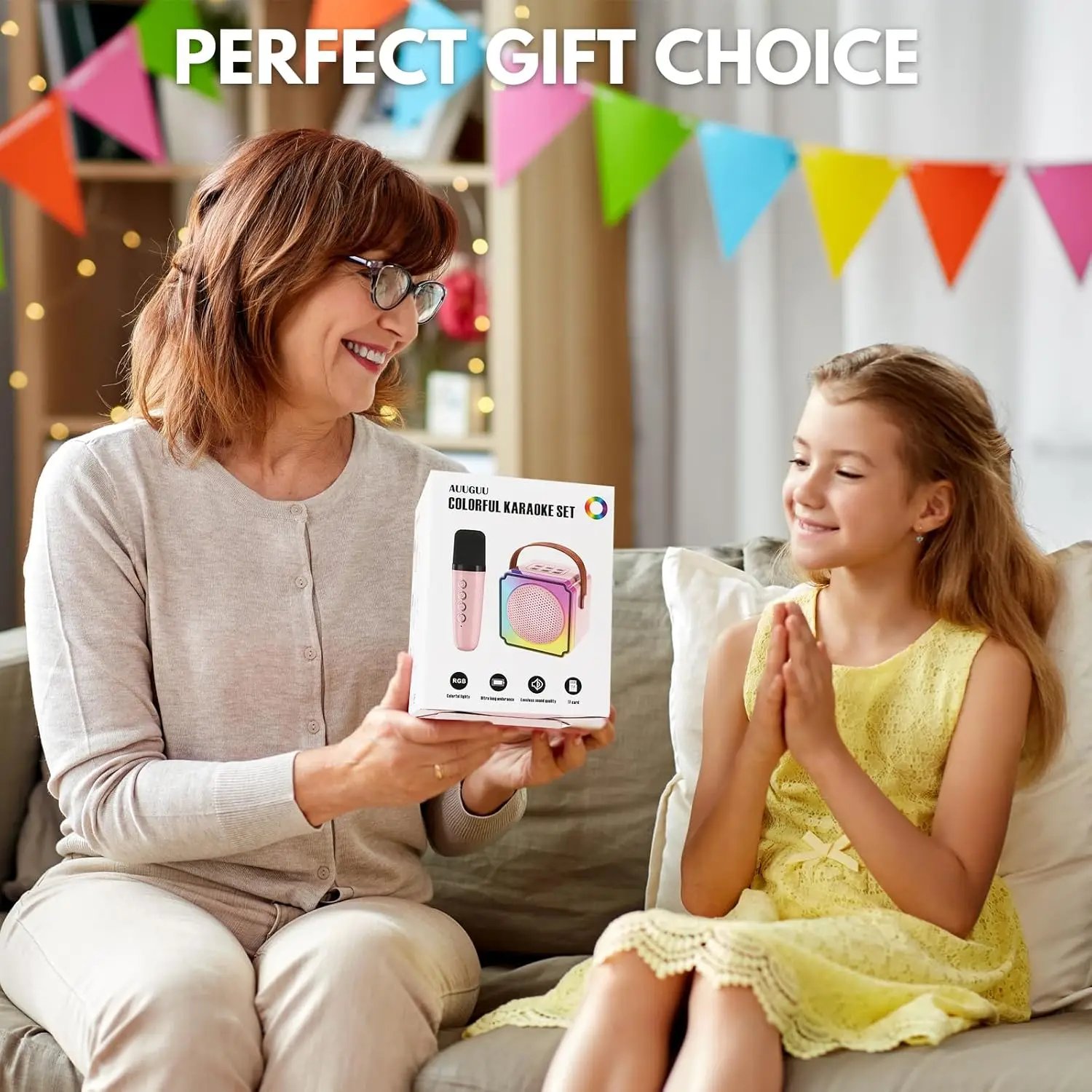 Karaoke Machine for Kids Portable Bluetooth Speaker with Wireless Microphones Birthday Family Party Gifts for Girls Boys Toys