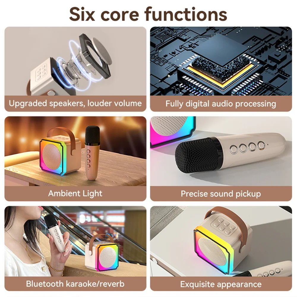 Karaoke Machine for Kids Portable Bluetooth Speaker with Wireless Microphones Birthday Family Party Gifts for Girls Boys Toys