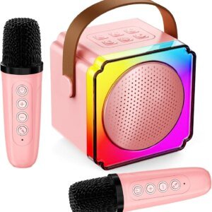 Karaoke Machine for Kids Portable Bluetooth Speaker with Wireless Microphones Birthday Family Party Gifts for Girls Boys Toys