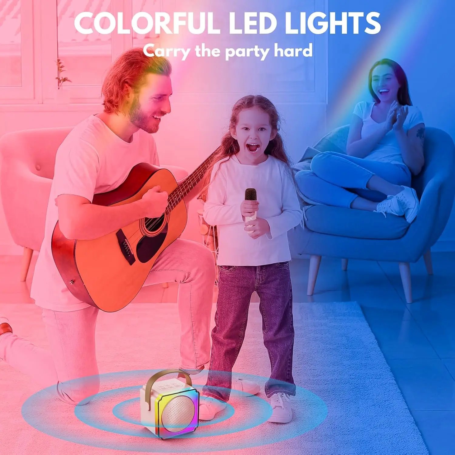 Karaoke Machine for Kids Portable Bluetooth Speaker with Wireless Microphones Birthday Family Party Gifts for Girls Boys Toys