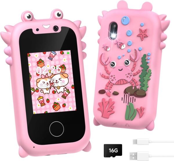 Kids Smart Phone for Girls, Toddler Toys for 3-10, Touchscreen HD Dual Camera Kids Toys Phone for with Music Player, Games, 16GB SD Card, Christmas Birthday Gifts, Pretend Play Smartphone for Kids