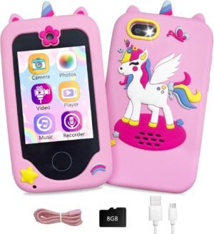 Kids Smart Phone Toys, Unicorns Gifts for Girls Age 6-8, Touchscreen MP3 Player Learning Toys with Dual Camera, Chrismas Birthday Gifts for 3 4 5 7 9 Years Old Kids with 8G SD Card (PH05U)