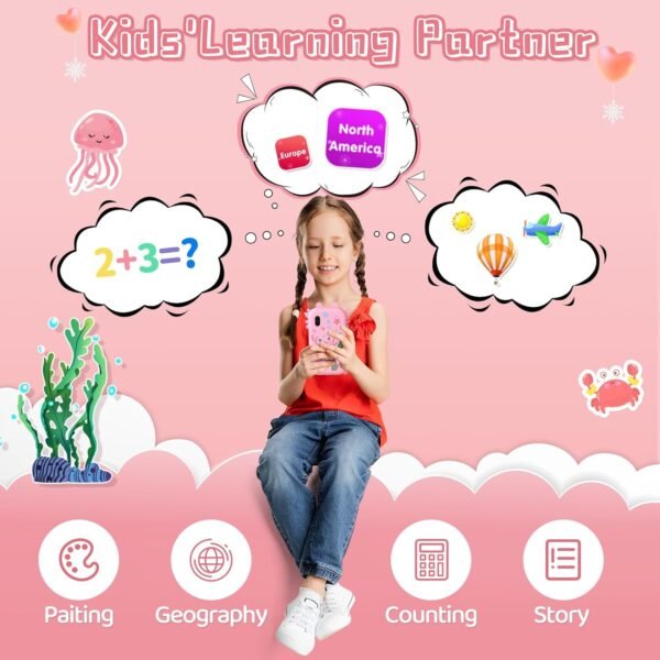Kids Smart Phone for Girls, Toddler Toys for 3-10, Touchscreen HD Dual Camera Kids Toys Phone for with Music Player, Games, 16GB SD Card, Christmas Birthday Gifts, Pretend Play Smartphone for Kids - Image 3