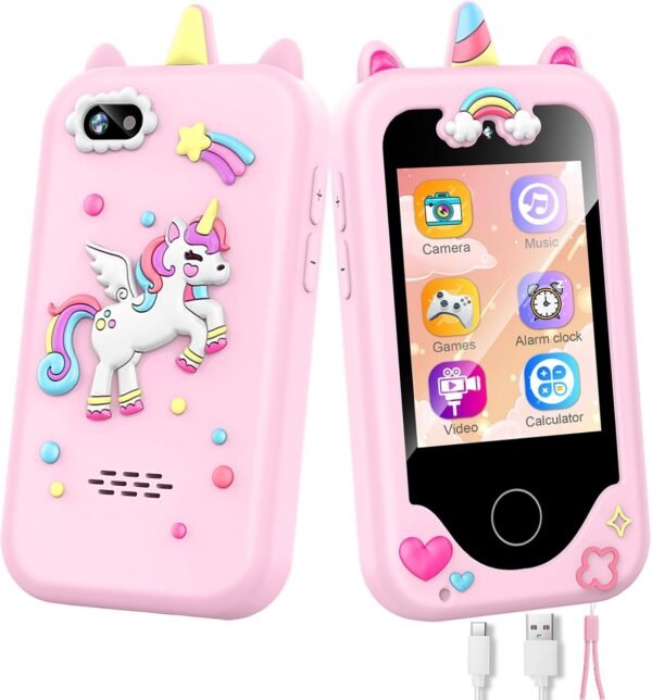 Kids Smart Phone for Girls, Christmas Birthday Gifts for Girls Age 3-10,Kids Toys Cell Phone, Toddler Learning Play Toy Phone with Dual Camera, Game, Music Player