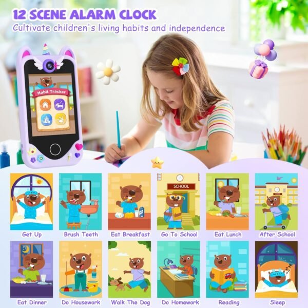 Kids Smart Phone for Girls Gifts - Toddler Christmas Birthday Gift for Age 3 4 5 6 Year Old, Kids Cell Phone Toy with Touchscreen, Dual Cameras, Learning, Music Player, Games with 32 GB Card  Toys & Games - Image 3