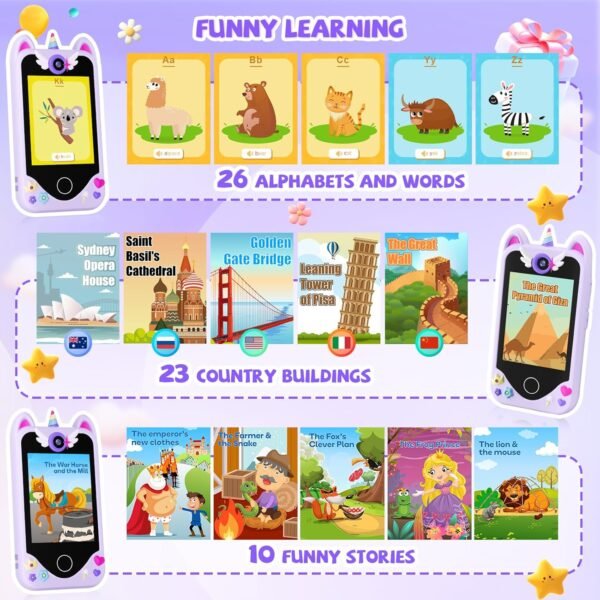 Kids Smart Phone for Girls Gifts - Toddler Christmas Birthday Gift for Age 3 4 5 6 Year Old, Kids Cell Phone Toy with Touchscreen, Dual Cameras, Learning, Music Player, Games with 32 GB Card  Toys & Games - Image 5