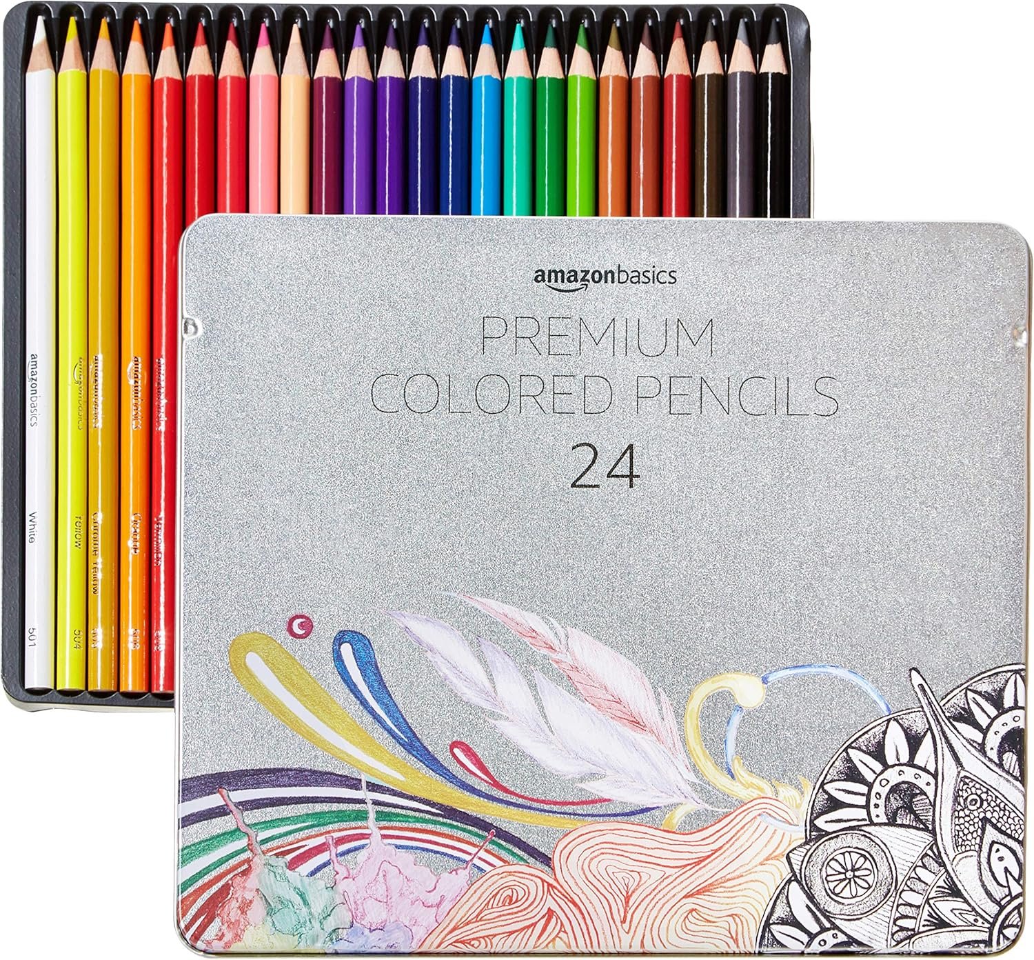 Amazon Basics Premium Colored Pencils 24 Count, Soft Core, Multicolor, Back to School Supplies (Pack of 1)  Office Products
