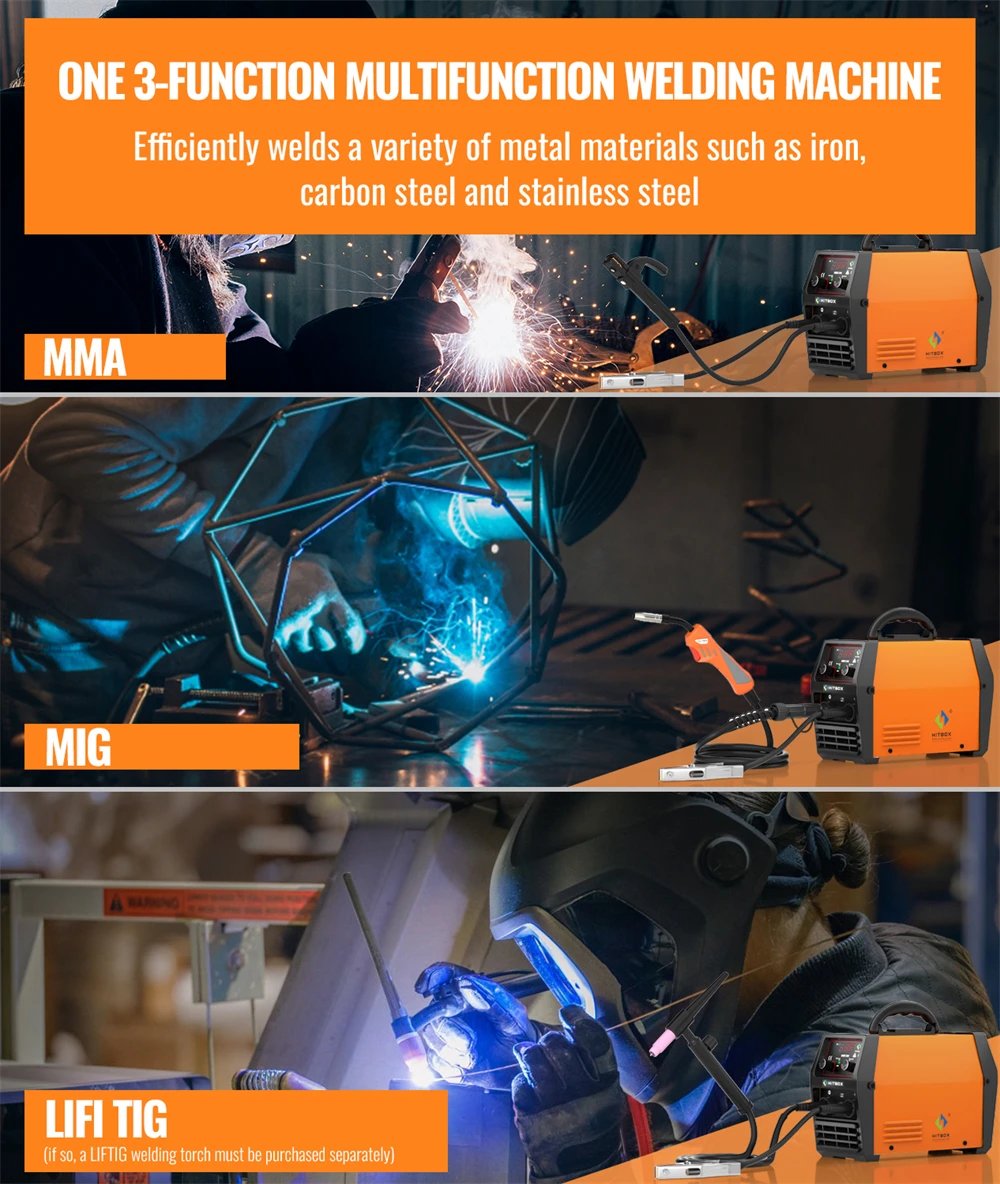 HITBOX Mig Welding Machine Synergy HBM1200 Semi-Automatic 3 in 1 Inverter Tig Argon Arc MIG Gas-Less Soldering Welder 110V 220V