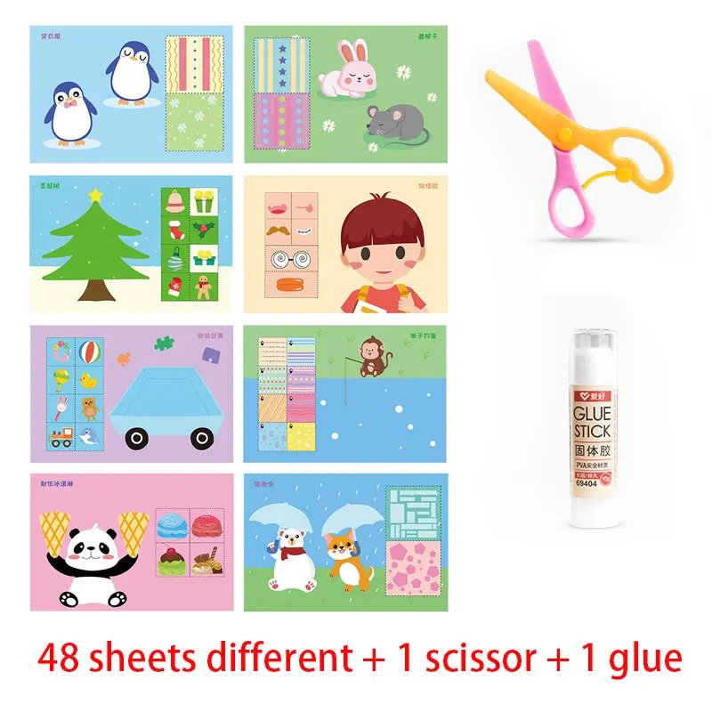 Preschool Cutting Pasting Cut Lines Fruits Animals Paper Projects Kids Learn Scissor Skills Activity Book & Safe Scissors