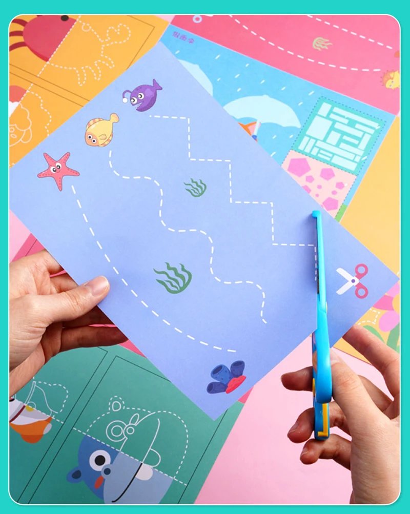 Preschool Cutting Pasting Cut Lines Fruits Animals Paper Projects Kids Learn Scissor Skills Activity Book & Safe Scissors