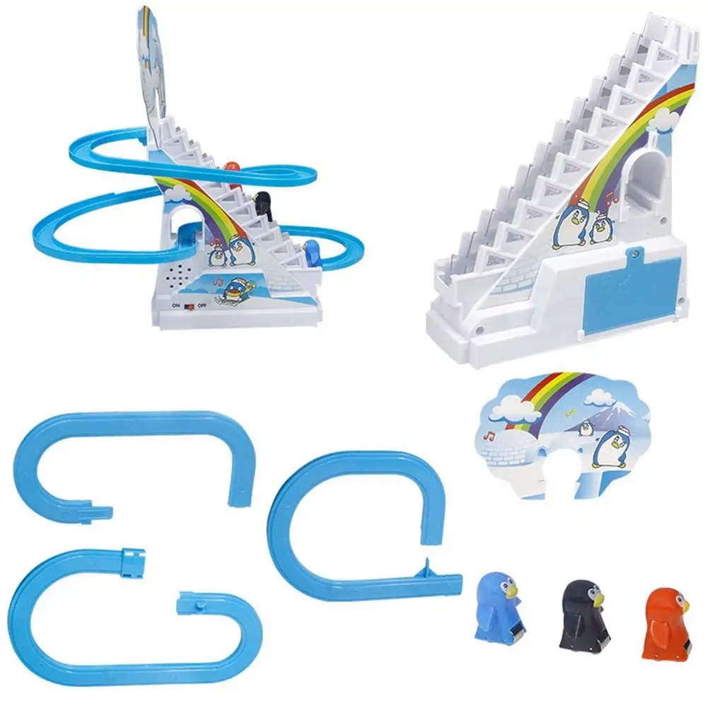 Parent-Child Interaction Puzzle Kids Toy Penguin Slide Electric Railcar With Music Fun Penguin Climbing Stairs Toys For Children