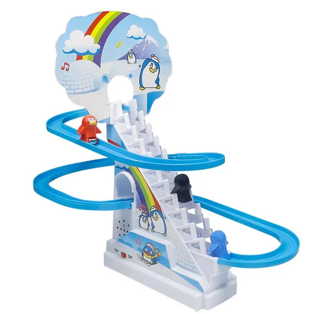 Parent-Child Interaction Puzzle Kids Toy Penguin Slide Electric Railcar With Music Fun Penguin Climbing Stairs Toys For Children