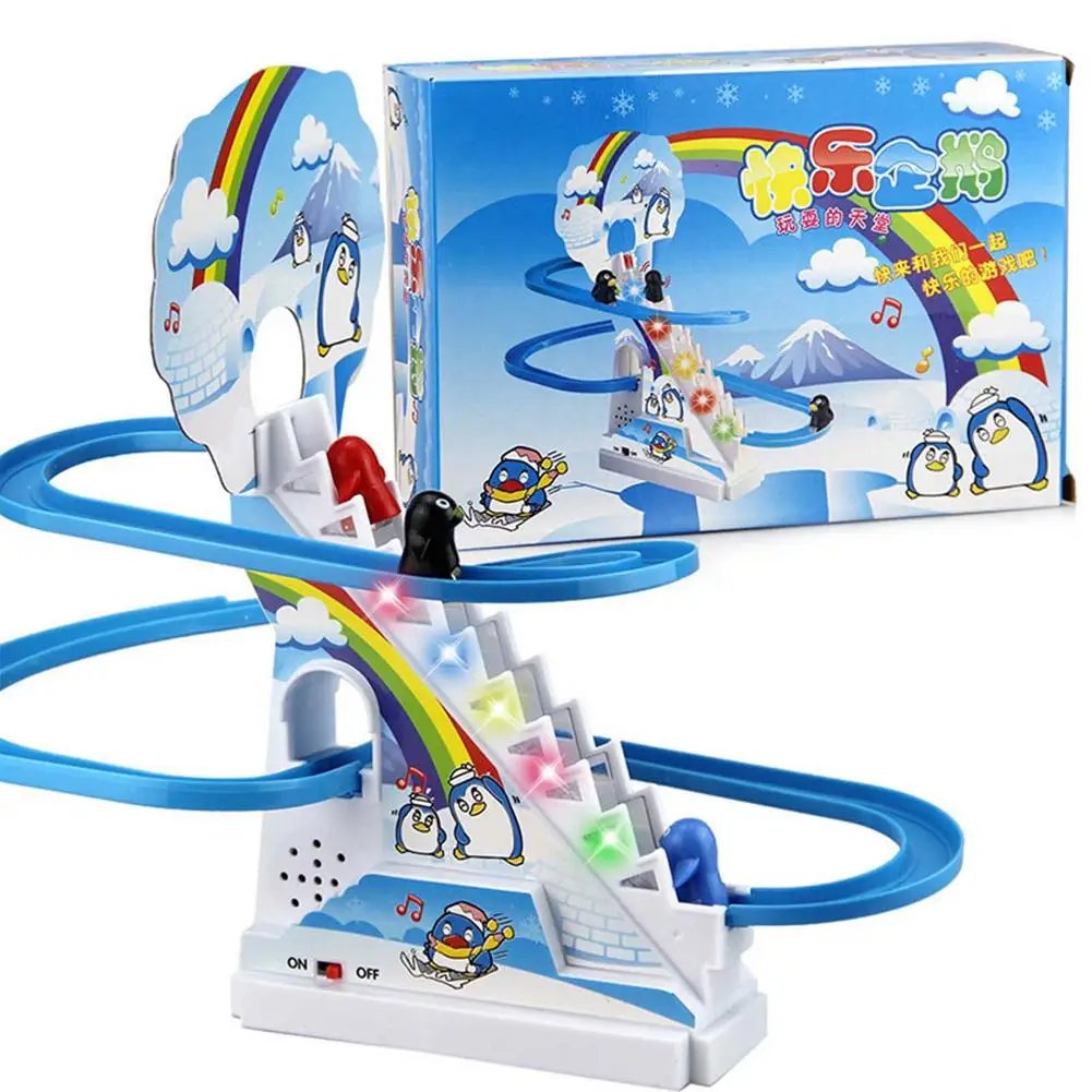 Parent-Child Interaction Puzzle Kids Toy Penguin Slide Electric Railcar With Music Fun Penguin Climbing Stairs Toys For Children