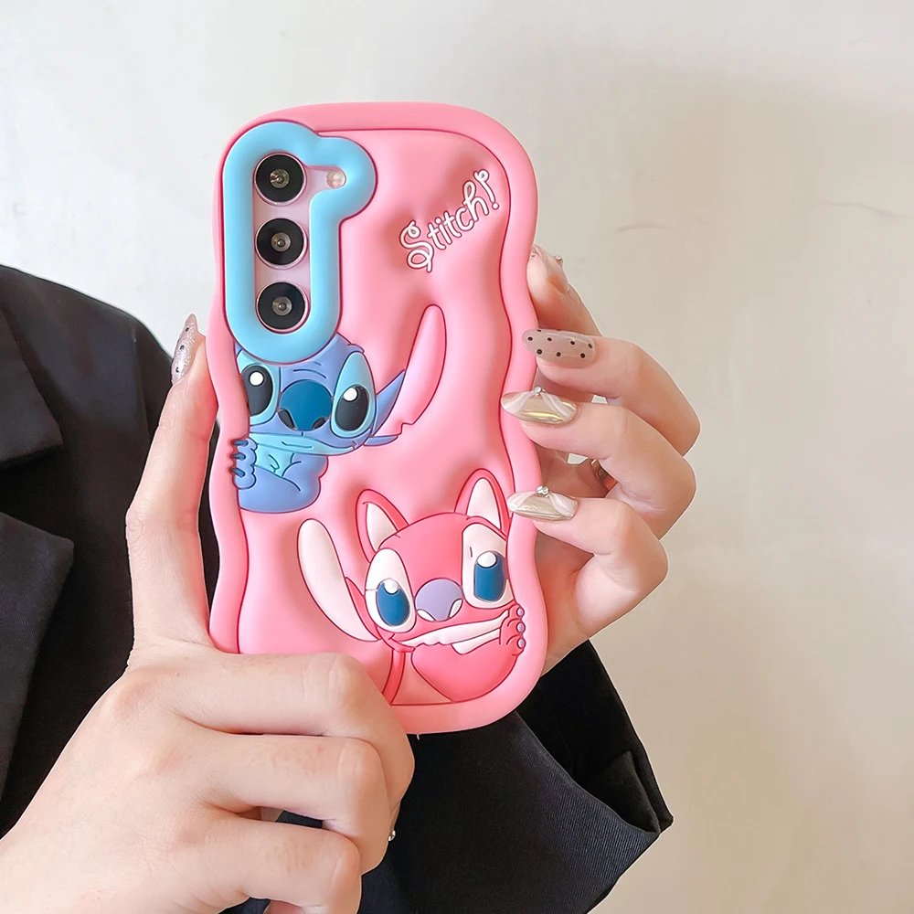 For Samsung Galaxy S24 Ultra S23 S25 Plus S22 S21 A16 A15 A53 A14 A54 A31 A55 Pink Stitch Cartoon Silicon Wave Soft Phone Case