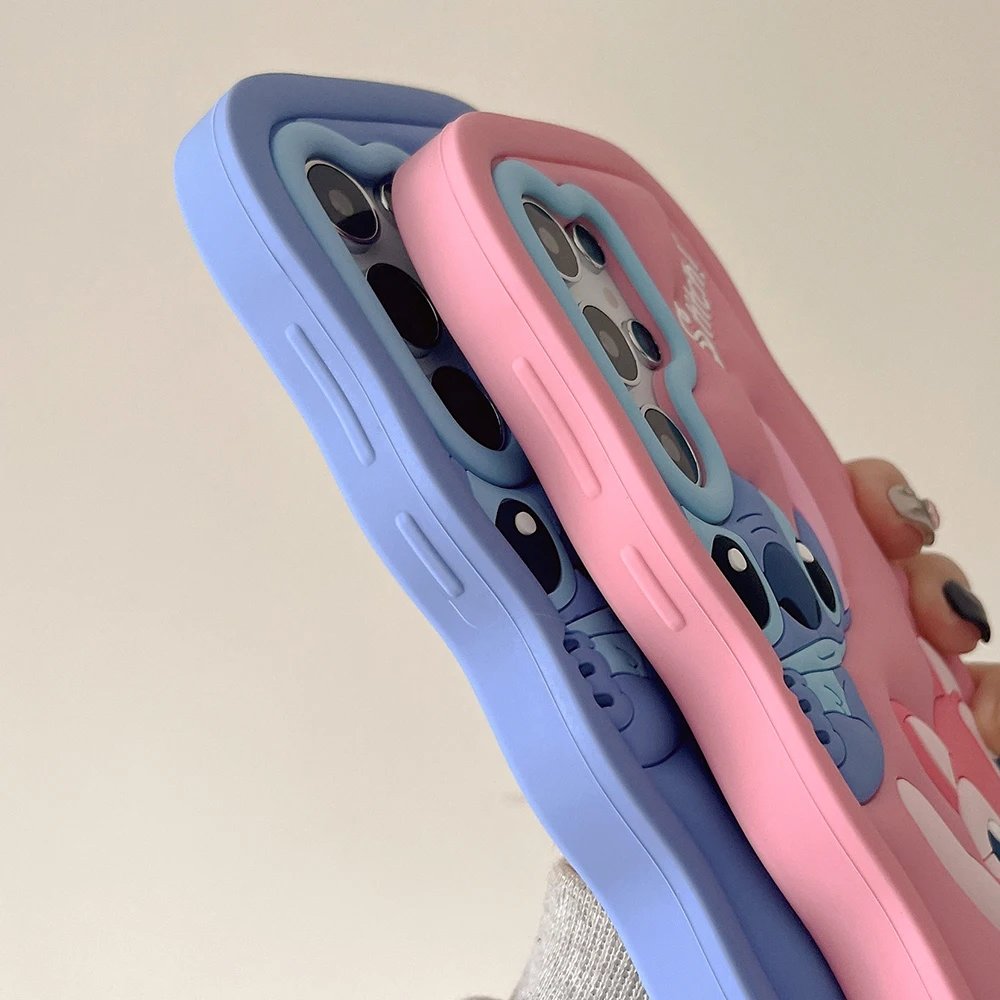 For Samsung Galaxy S24 Ultra S23 S25 Plus S22 S21 A16 A15 A53 A14 A54 A31 A55 Pink Stitch Cartoon Silicon Wave Soft Phone Case
