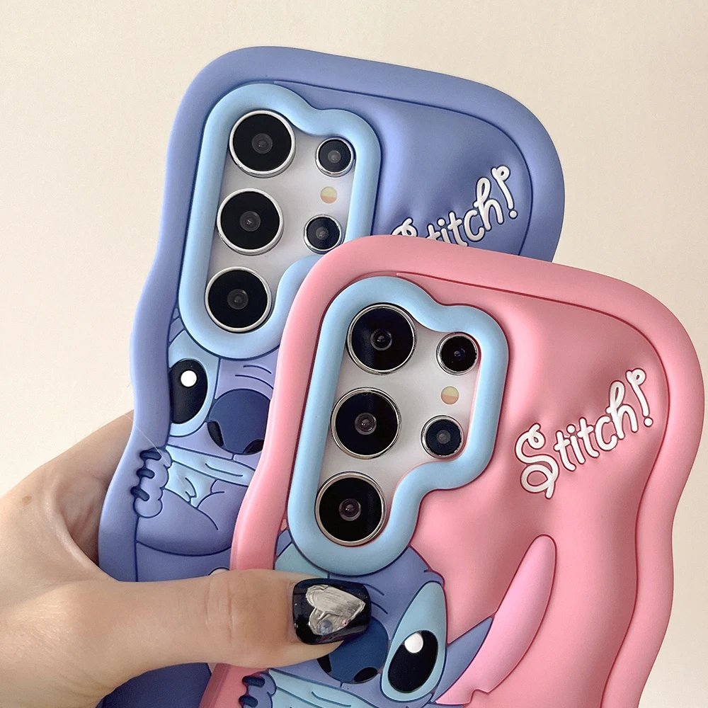 For Samsung Galaxy S24 Ultra S23 S25 Plus S22 S21 A16 A15 A53 A14 A54 A31 A55 Pink Stitch Cartoon Silicon Wave Soft Phone Case
