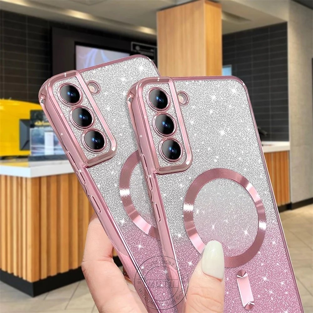 Glitter Bright Cover For Samsung Galaxy S25 S24 S23 S22 S21 S20 Plus FE Note20 Ultra Case Plating Wireless MagSafe Magnetic Glitter Bright Cover For Samsung Galaxy S25 S24 S23 S22 S21 S20 Plus FE Note20 Ultra Case Plating Wireless MagSafe Magnetic