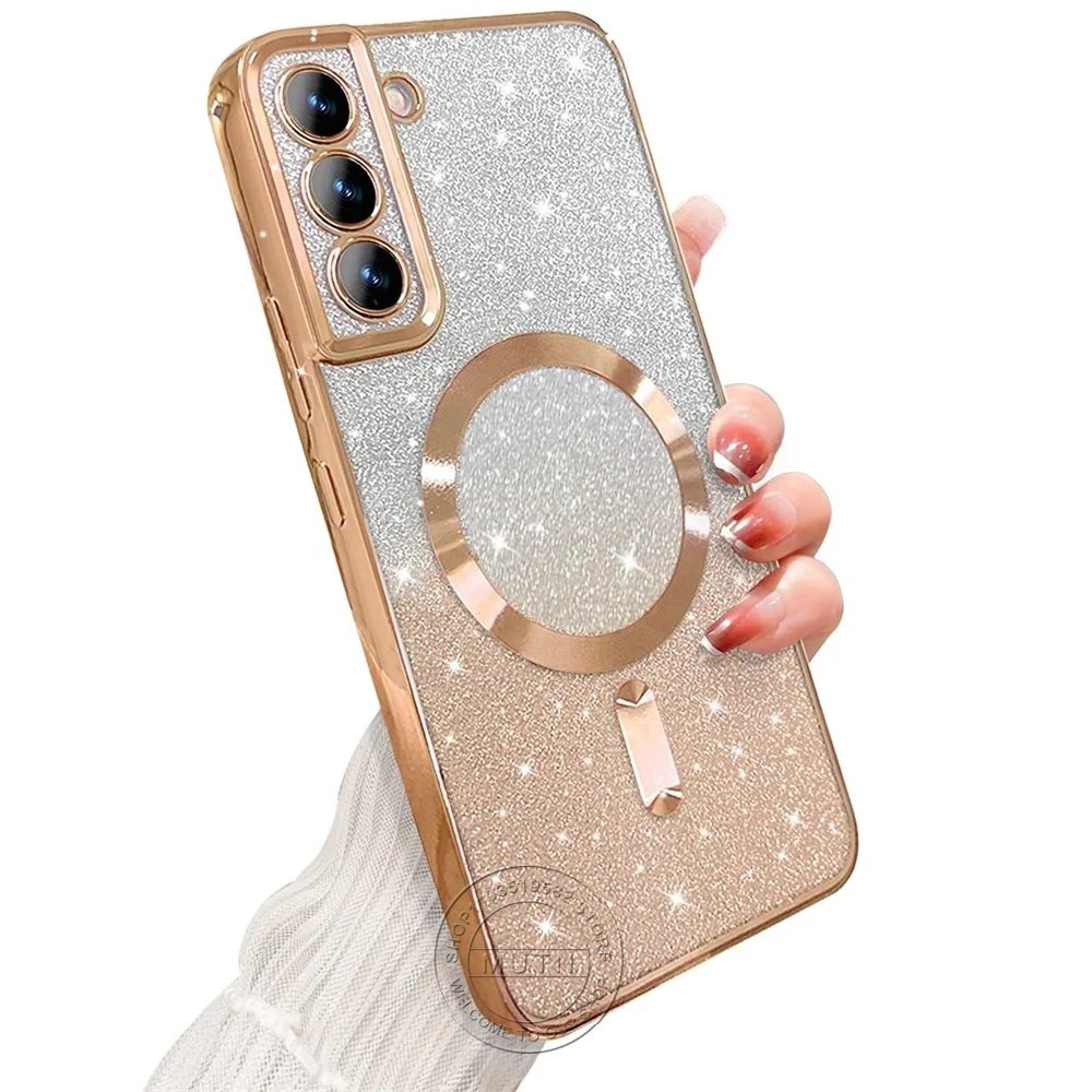 Glitter Bright Cover For Samsung Galaxy S25 S24 S23 S22 S21 S20 Plus FE Note20 Ultra Case Plating Wireless MagSafe Magnetic Glitter Bright Cover For Samsung Galaxy S25 S24 S23 S22 S21 S20 Plus FE Note20 Ultra Case Plating Wireless MagSafe Magnetic
