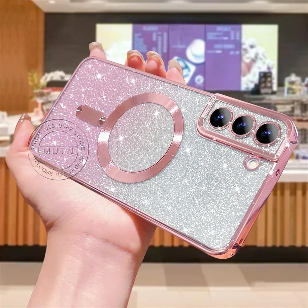 Glitter Bright Cover For Samsung Galaxy S25 S24 S23 S22 S21 S20 Plus FE Note20 Ultra Case Plating Wireless MagSafe Magnetic Glitter Bright Cover For Samsung Galaxy S25 S24 S23 S22 S21 S20 Plus FE Note20 Ultra Case Plating Wireless MagSafe Magnetic