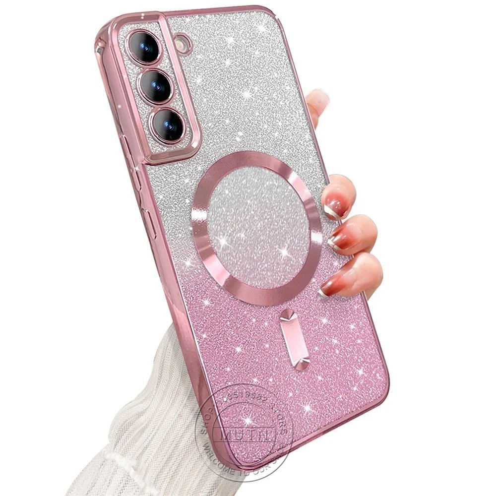 Glitter Bright Cover For Samsung Galaxy S25 S24 S23 S22 S21 S20 Plus FE Note20 Ultra Case Plating Wireless MagSafe Magnetic Glitter Bright Cover For Samsung Galaxy S25 S24 S23 S22 S21 S20 Plus FE Note20 Ultra Case Plating Wireless MagSafe Magnetic