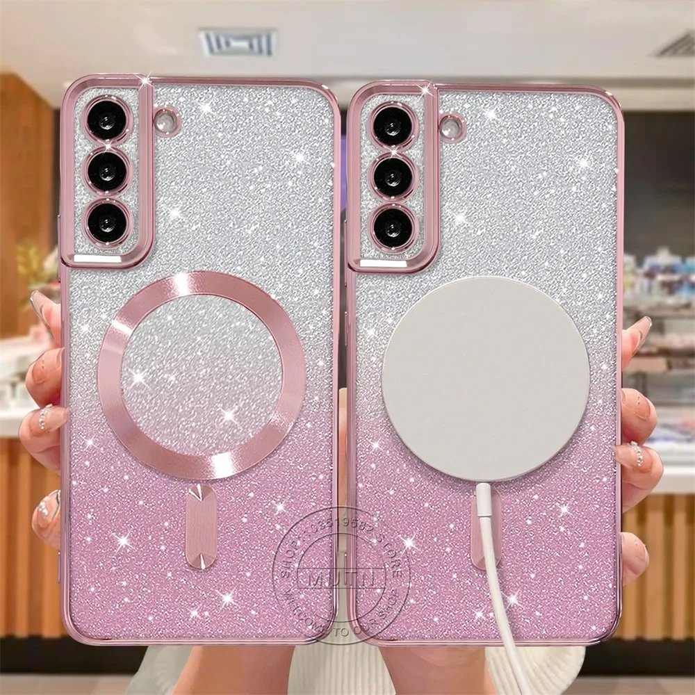 Glitter Bright Cover For Samsung Galaxy S25 S24 S23 S22 S21 S20 Plus FE Note20 Ultra Case Plating Wireless MagSafe Magnetic Glitter Bright Cover For Samsung Galaxy S25 S24 S23 S22 S21 S20 Plus FE Note20 Ultra Case Plating Wireless MagSafe Magnetic